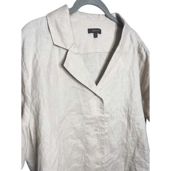 Quince 100% European Linen Short Sleeve Shirt Large Tan Flax Button Down - Picture 8 of 12